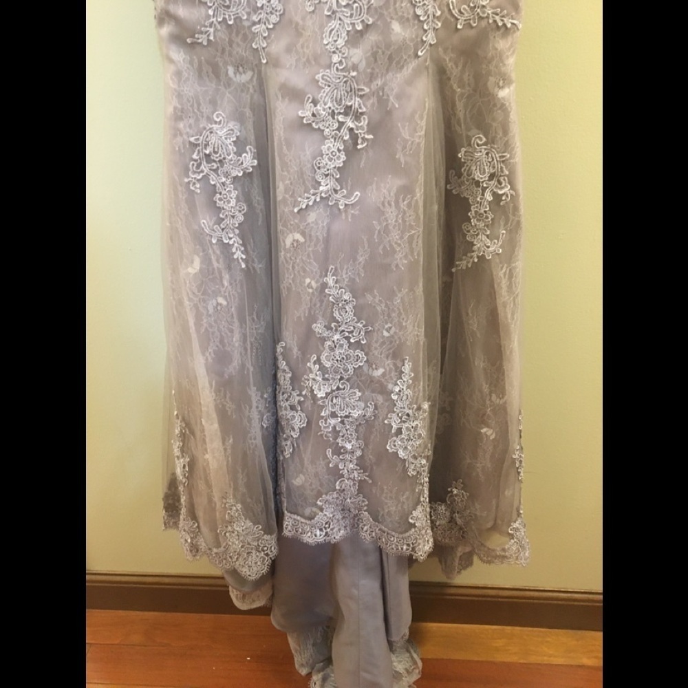 Hebeos Sheath Spaghetti Lace Tulle Prom Gown - Picture 13 of 16